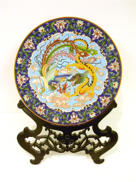 Appraisal: Cloisonn plate with foot ring showing five-clawed Imperial dragon and