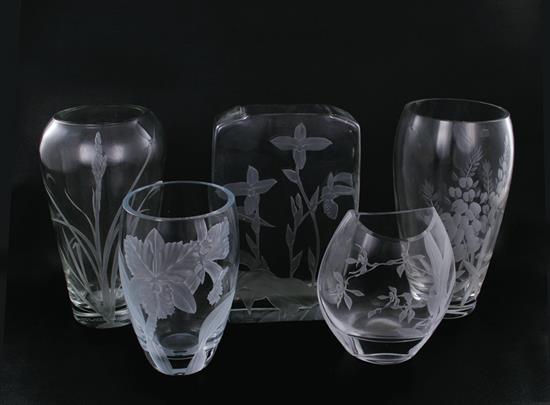 Appraisal: Etched glass vases signed Larry Mays one dedicated DOROTHY CHAPMAN