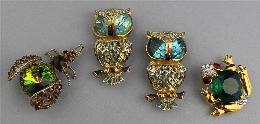 Appraisal: VINTAGE PAIR OF CORO OWL FUR CLIPS SCHREINER BEETLE PIN