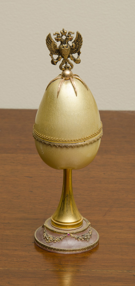 Appraisal: Decorative Russian Egg on Stand On rose quartz base stamped