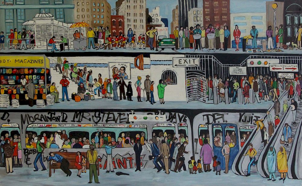 Appraisal: ROZ TANZMAN AMERICAN th st CENTURIES Oil on Canvas Subway