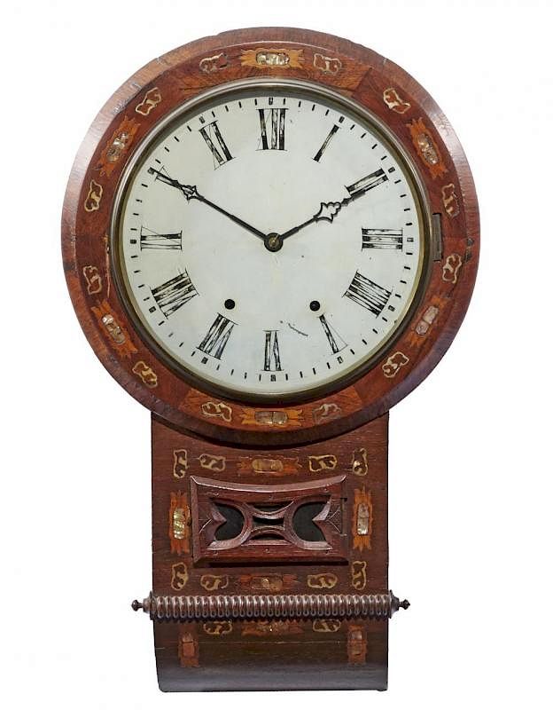 Appraisal: th c Mahogany school clock with inlay appx T th