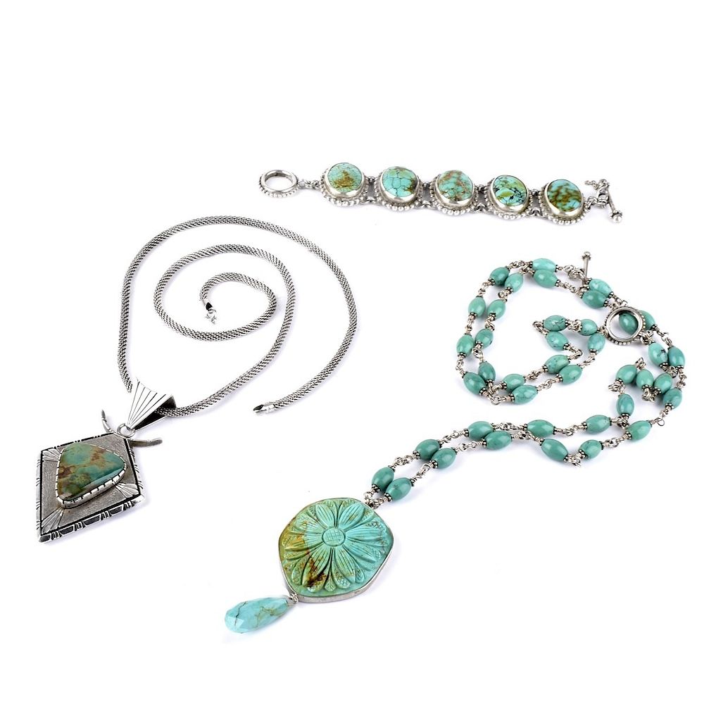 Appraisal: Turquoise and Sterling Jewelry Group Turquoise and Sterling Silver Jewelry