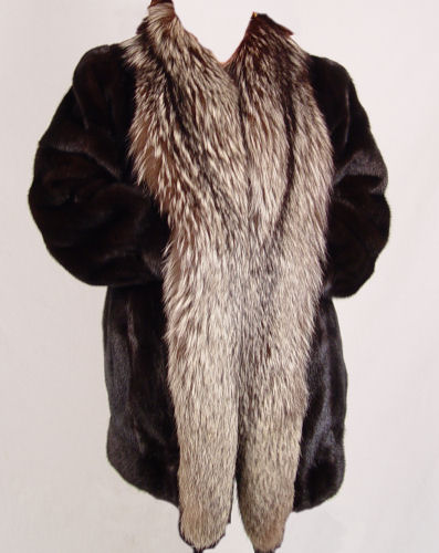 Appraisal: BLACK MINK JACKET WITH FOX COLLAR Car length jacket with