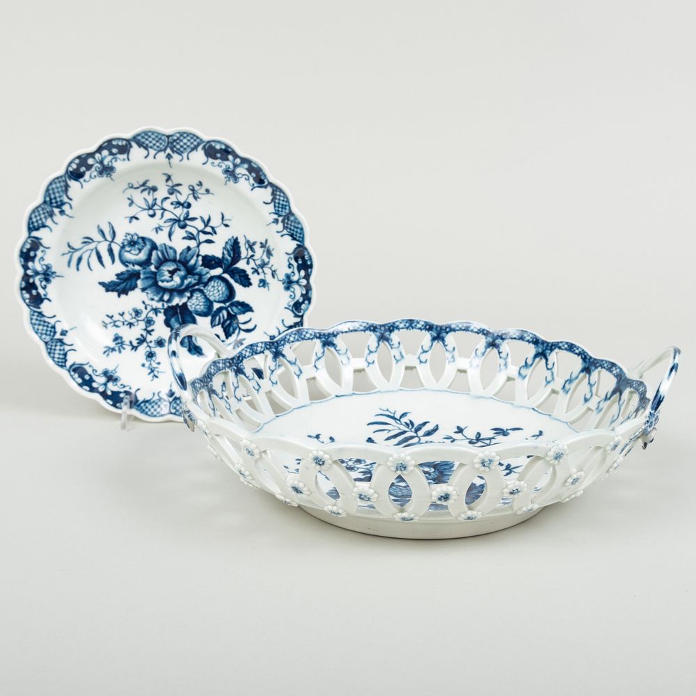 Appraisal: Worcester Blue and White Porcelain Basket and a Scalloped Plate