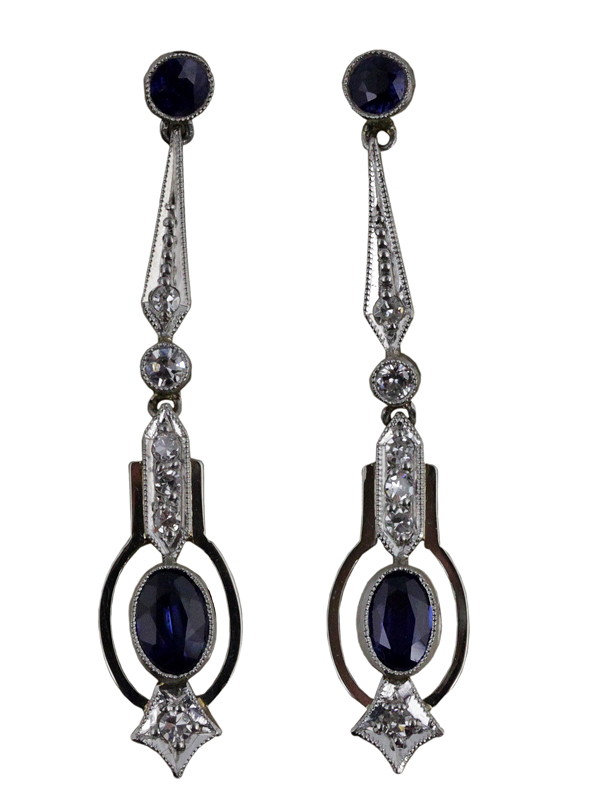 Appraisal: A pair of sapphire and diamond pendant earrings with a