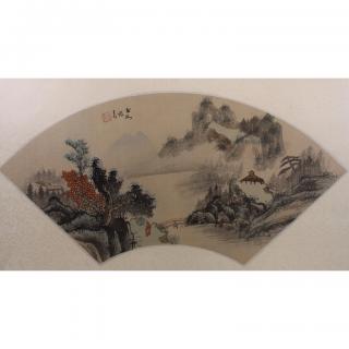 Appraisal: Antique Signed Chinese Landscape w Figure W C Antique Signed