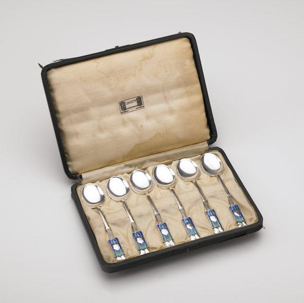 Appraisal: LIBERTY CO Set of six enameled sterling silver tea spoons