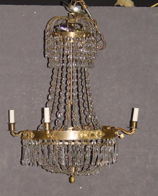 Appraisal: Gilt Bronze Cut Glass Chandelier th Century Four light chandelier