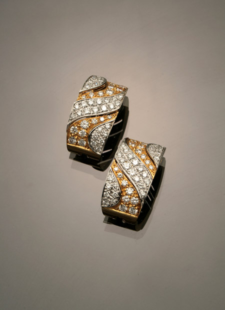 Appraisal: Pair of -Karat Yellow-Gold White-Gold and Diamond Ear Clips Each