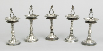 Appraisal: A Set of Five Silver Fat Lamps A set of