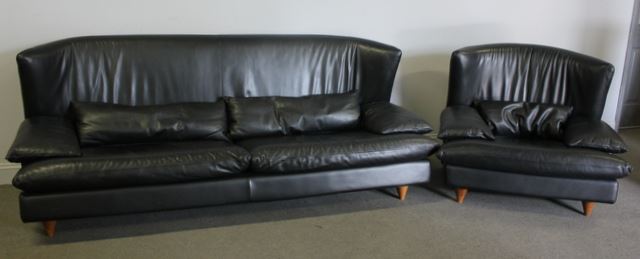 Appraisal: Modern i Mariani Italian Leather Sofa and Chair Labeled on