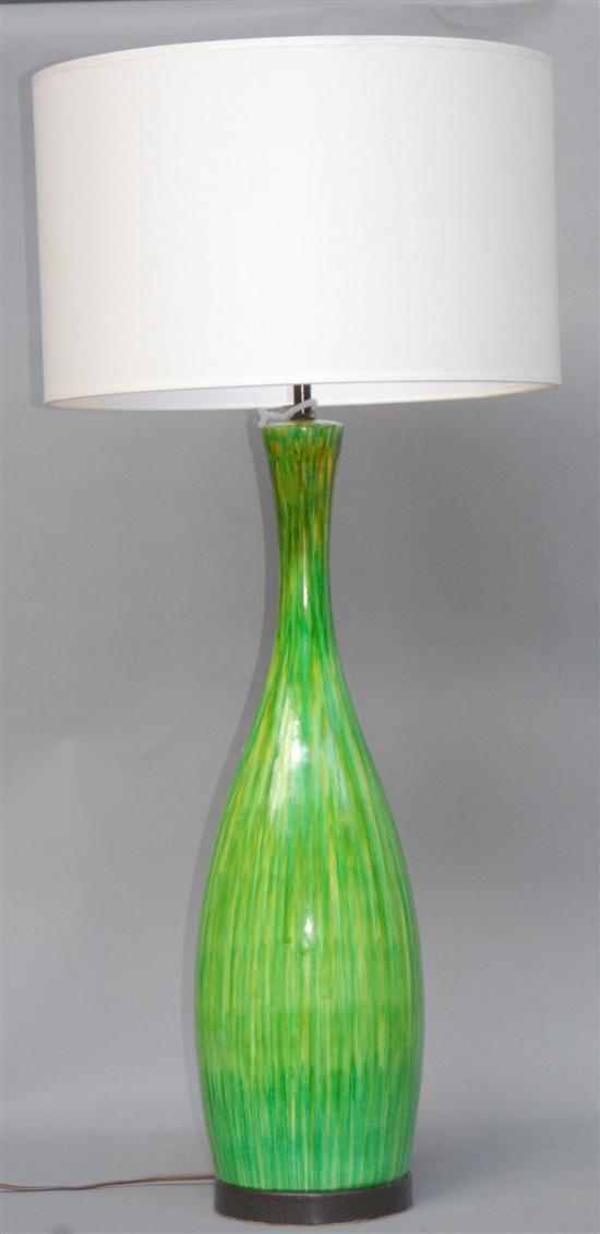 Appraisal: LARGE MODERN CERAMIC LAMP Glazed in shades of green H