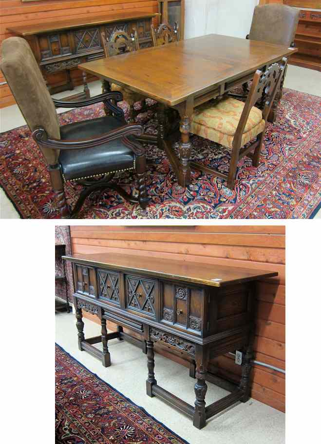 Appraisal: SEVEN-PIECE CARVED OAK DINING ROOM FURNITURE SET Grand Rapids Bookcase