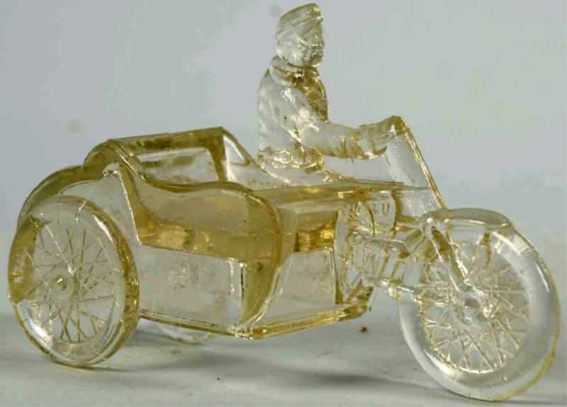 Appraisal: Glass Motorcycle with Sidecar Candy Container Missing all paint Condition