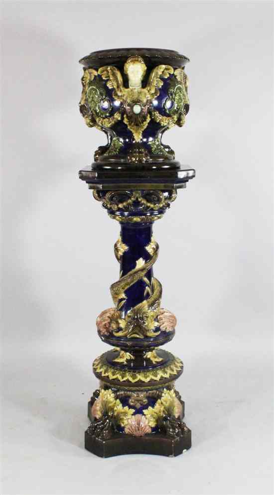 Appraisal: A large German majolica jardiniere and stand late th century