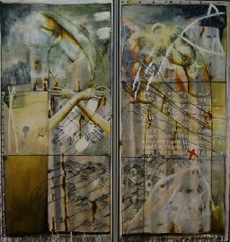 Appraisal: John Lendis Moon Halo diptych oil on canvas x cm