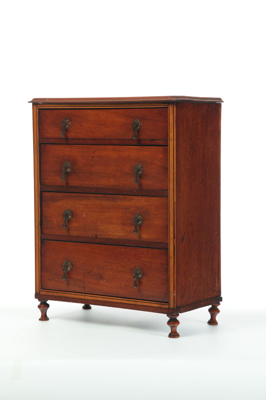 Appraisal: MINIATURE CHEST OF DRAWERS England th century mahogany with pine