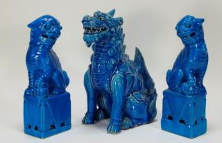 Appraisal: Chinese Porcelain Turquoise Dog Beast Figures CHINA TH CENTURY A