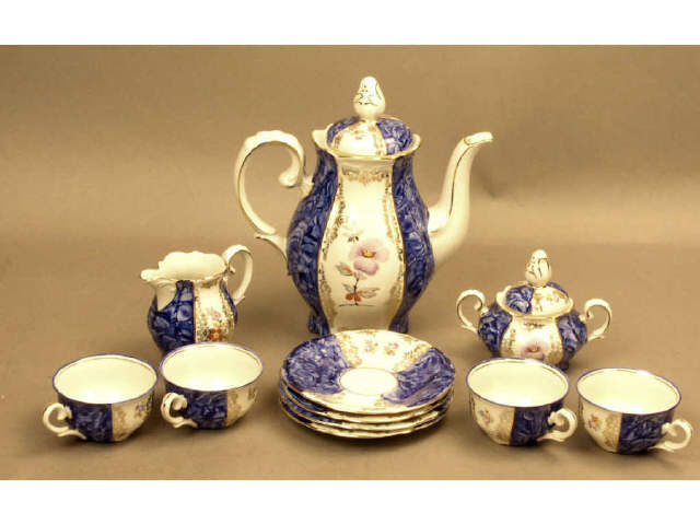 Appraisal: Fine tea set in blue on white floral decorated with