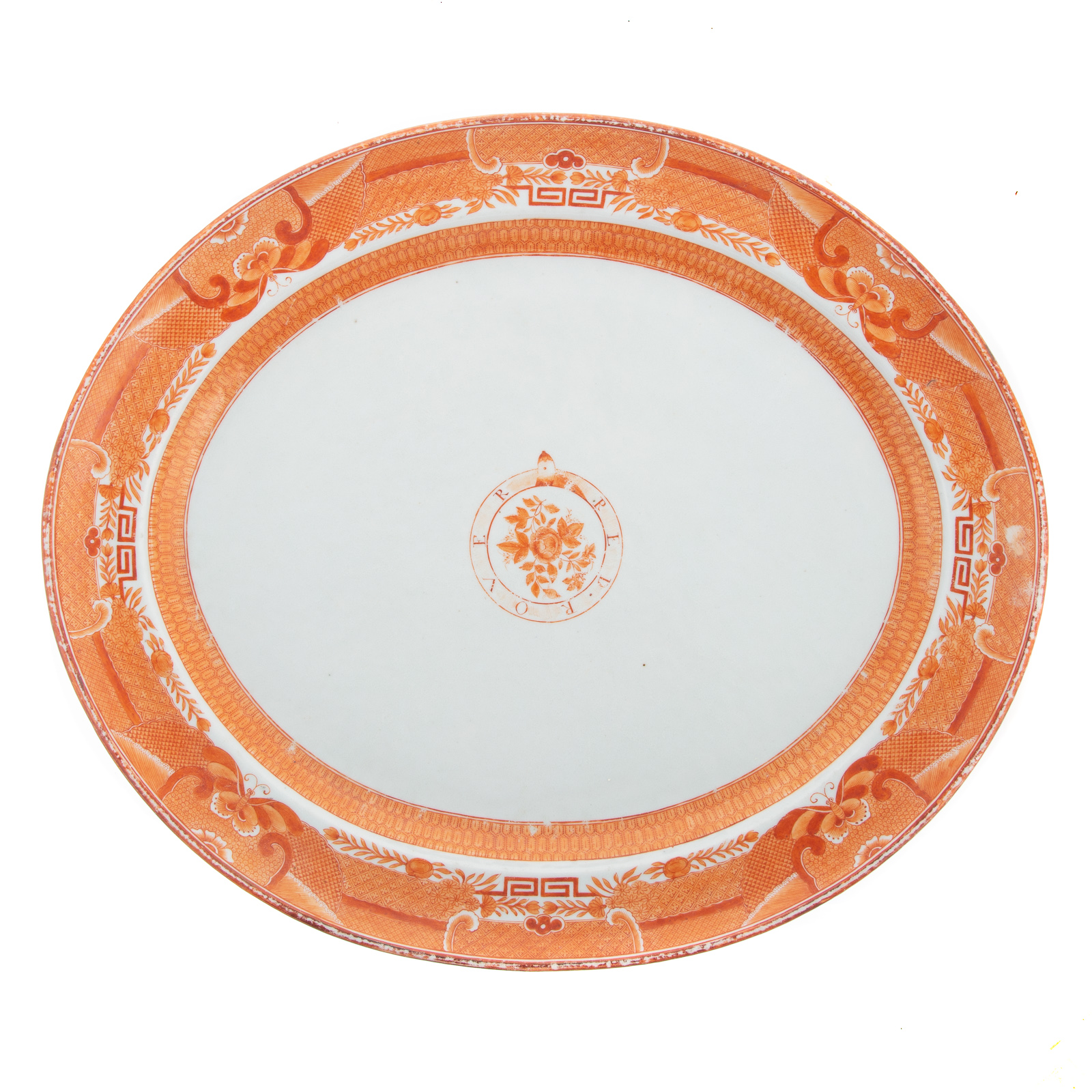 Appraisal: CHINESE EXPORT ORANGE FITZHUGH RED ROVER PLATTER Circa traditional Fitzhugh