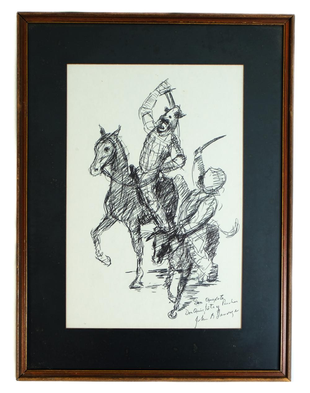 Appraisal: INK DRAWING ON PAPER DON QUIXOTE SANCHO PANZERInk drawing on