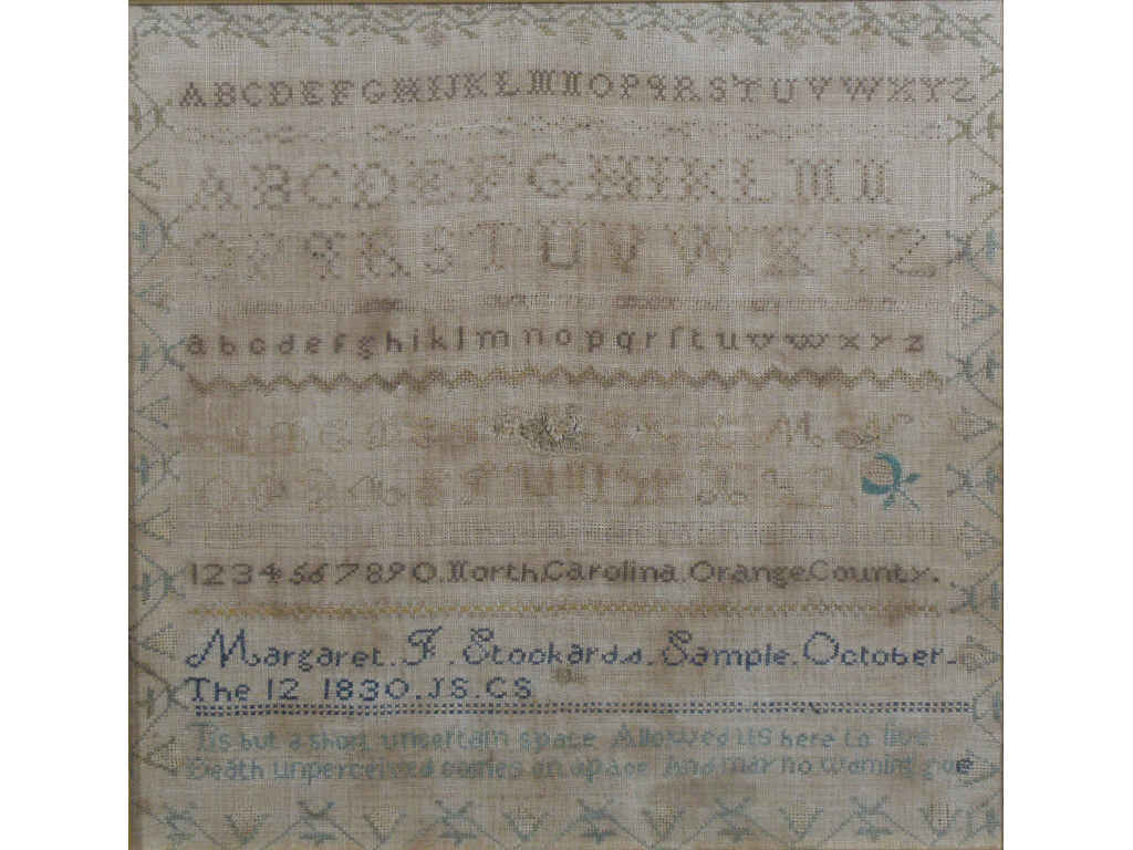 Appraisal: Important Orange County NC Sampler signed by maker Margaret F