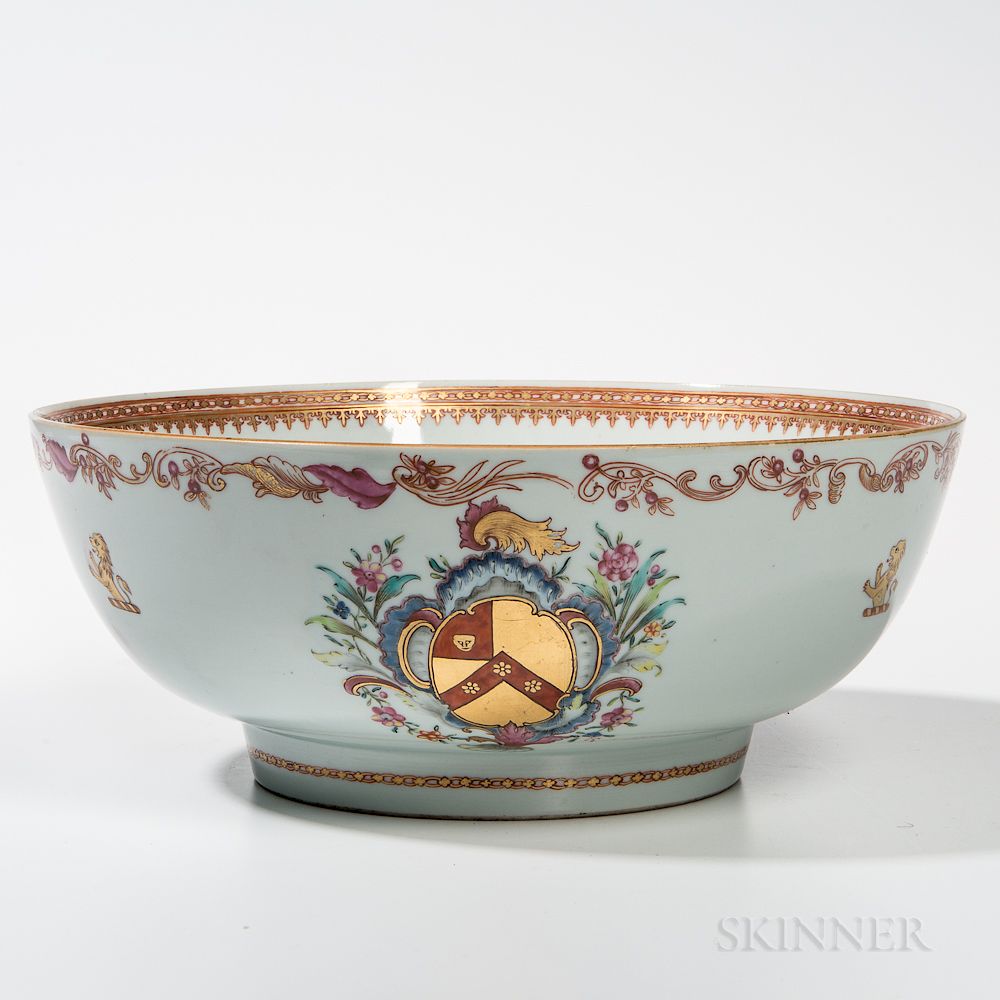 Appraisal: Armorial Export Porcelain Punch Bowl Armorial Export Porcelain Punch Bowl