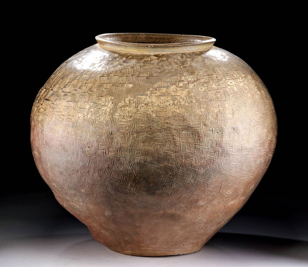 Appraisal: Huge Chinese Warring States Glazed Pottery Jar Originally Listed At