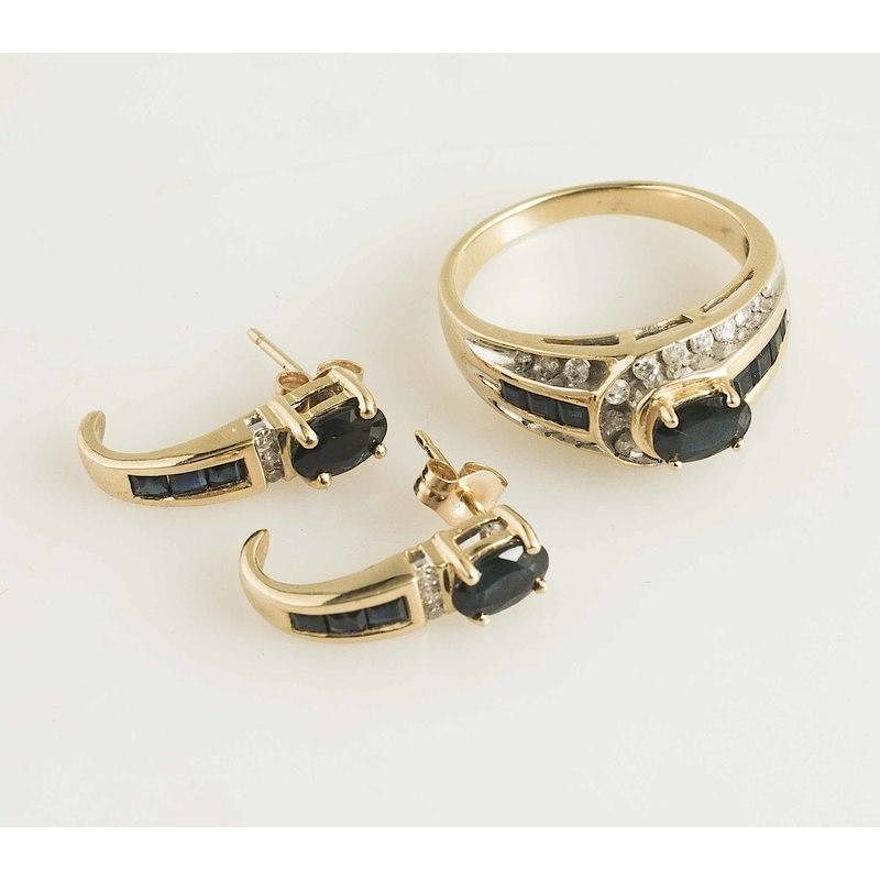 Appraisal: Sapphire Diamond k Gold Ring Earrings Sapphire diamond k gold