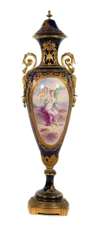 Appraisal: ANTIQUE SEVRES ORMOLU AND PORCELAIN URNLarge th century French Sevres