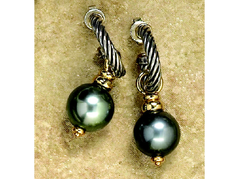 Appraisal: DAVID YURMAN PEARL EARRINGS Sterling twisted hoops with k yellow