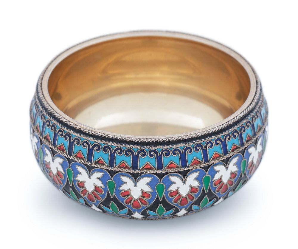 Appraisal: A Russian Silver and Enameled Master Salt A Russian Silver