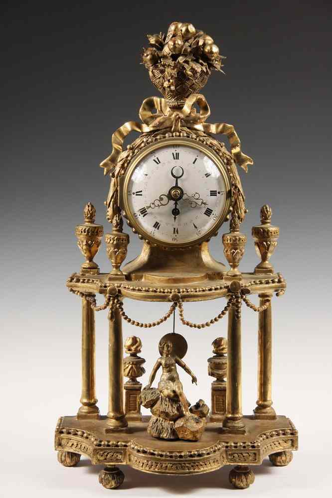 Appraisal: MANTEL CLOCK - Early th C Austrian carved gilded mantel