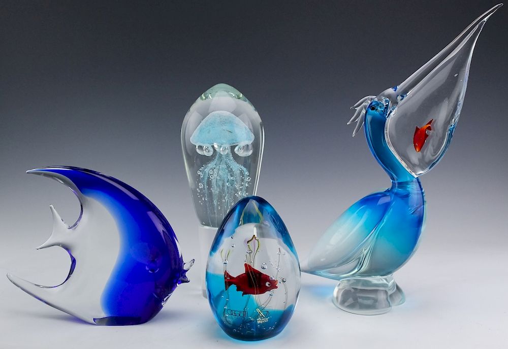 Appraisal: Murano Art Glass LOT Paperweight Sculpture Four piece lot of