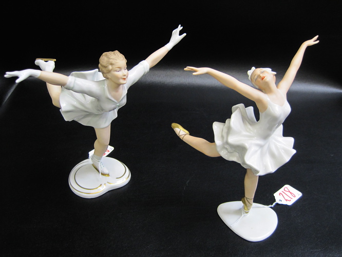 Appraisal: TWO WALLENDORF GERMAN PORCELAIN FIGURINES painted bisque and glazed finish