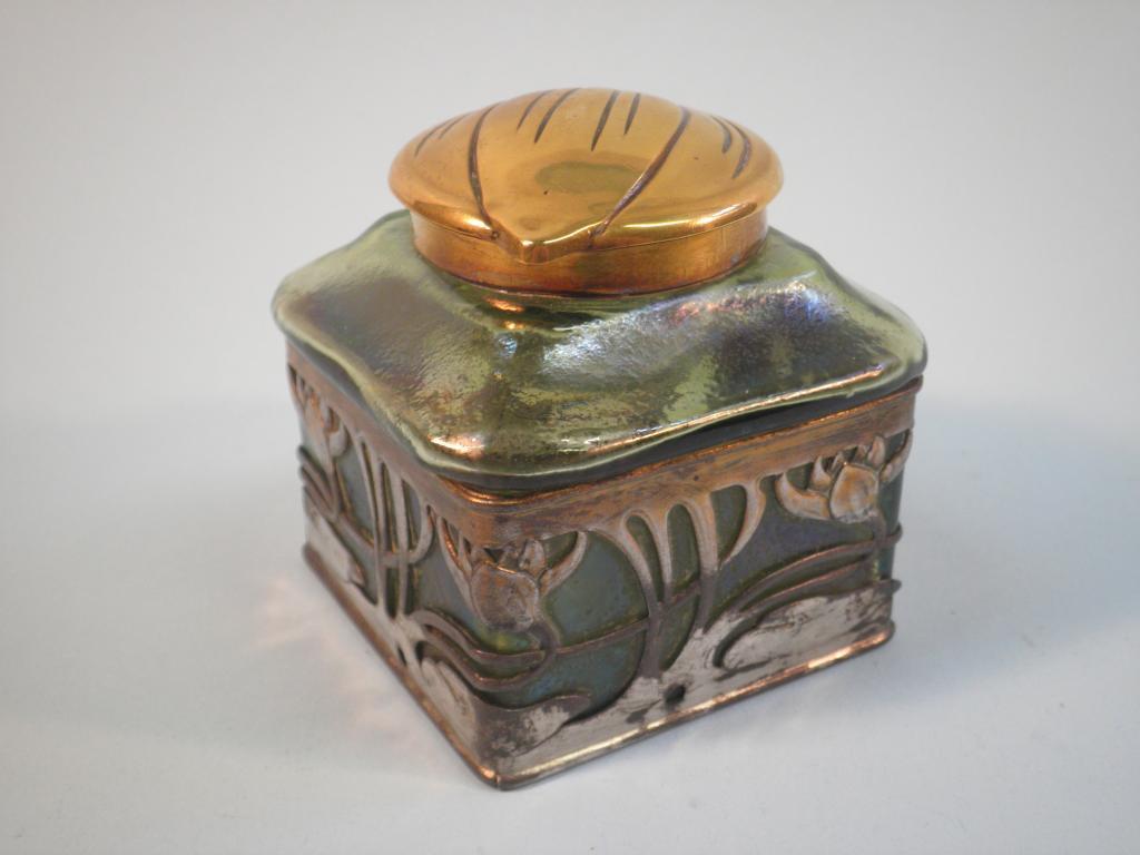 Appraisal: A late thC early thC continental iridescent glass inkwell applied