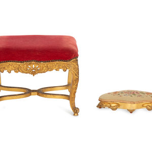 Appraisal: A Louis XV Giltwood Stool and an Upholstered Tabouret One