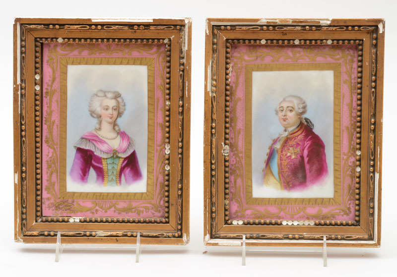 Appraisal: PAIR OF S VRES STYLE PORCELAIN PORTRAIT PLAQUES LOUIS XVI