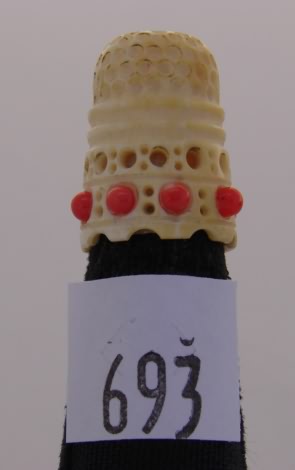 Appraisal: Ivory filigree thimble with coral stones and scalloped rim