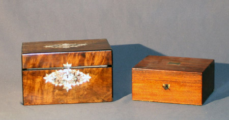 Appraisal: Victorian-Edwardian Mother-of-Pearl Burl Walnut Sewing N cessaire and a Mahogany