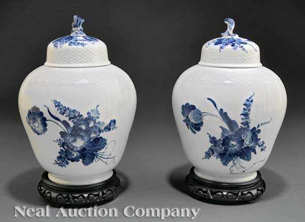 Appraisal: A Pair of Royal Copenhagen Blue and White Porcelain Covered