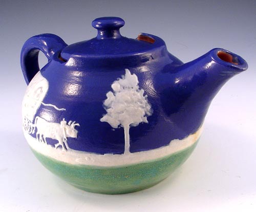 Appraisal: WALTER STEPHEN CAMEO WARE TEAPOT Pat-sur-pate ox driven wagon and