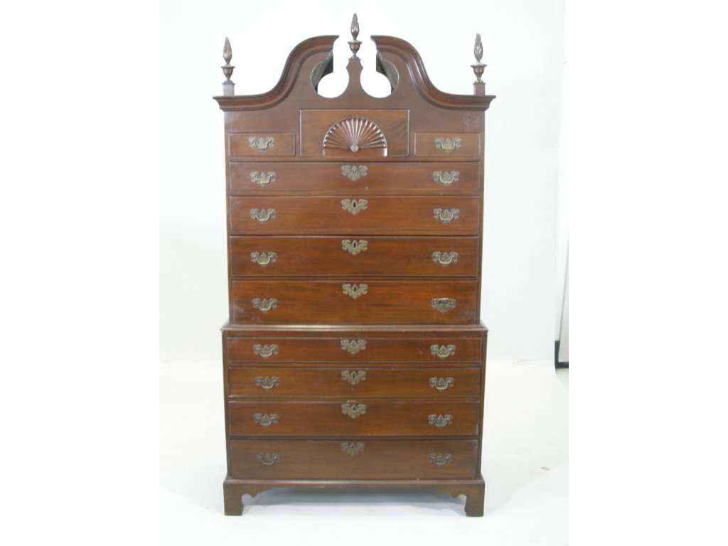 Appraisal: Antique Chippendale Style Chest on Chest American bonnet top mahogany