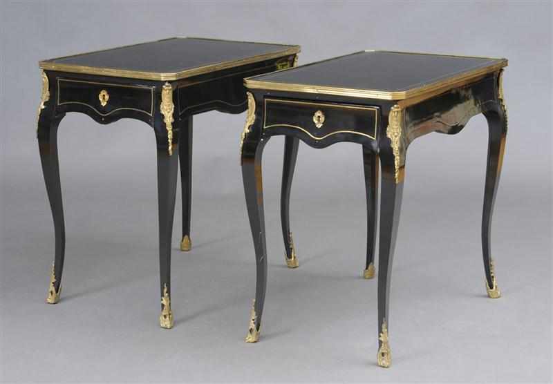 Appraisal: PAIR OF LOUIS XV STYLE BRASS-MOUNTED BLACK LACQUER PETIT BUREAU