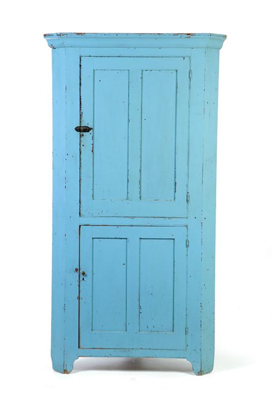 Appraisal: CORNER CUPBOARD Small size with paneled doors blue over green