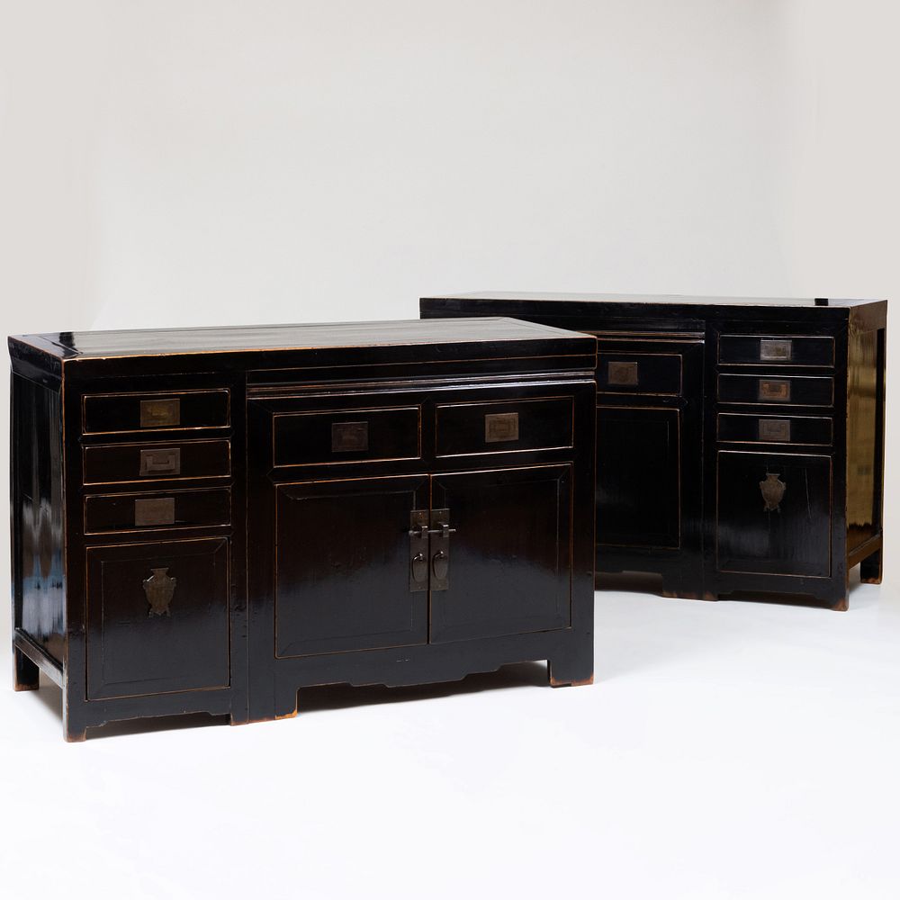 Appraisal: Two Chinese Black Lacquer Cabinets of Recent Manufacture Each a