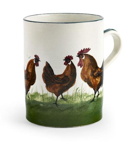 Appraisal: WEMYSS LARGE MUG CIRCA decorated with brown cockerel and hens