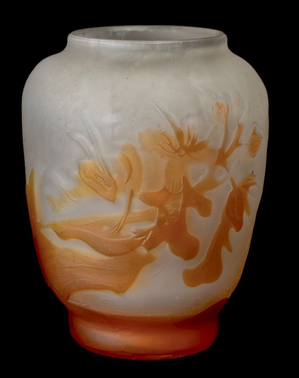 Appraisal: Galle' Yellow Cameo Glass Cabinet Vase Galle' Cameo Cabinet Vase