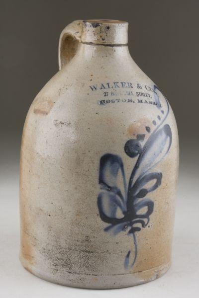 Appraisal: Massachusetts Cobalt Decorated Stoneware Jug Boston th century stamped Walker